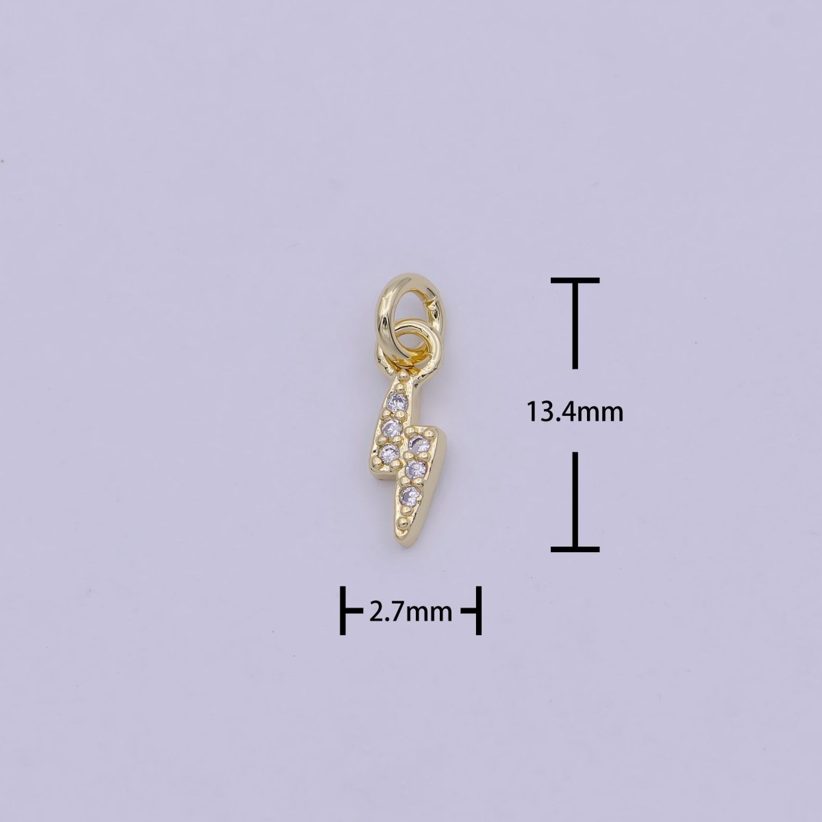 Mini Lightning Bolt Pave Clear CZ Charm Cubic Zirconia Celestial Charm Pendant Gold Filled N-459