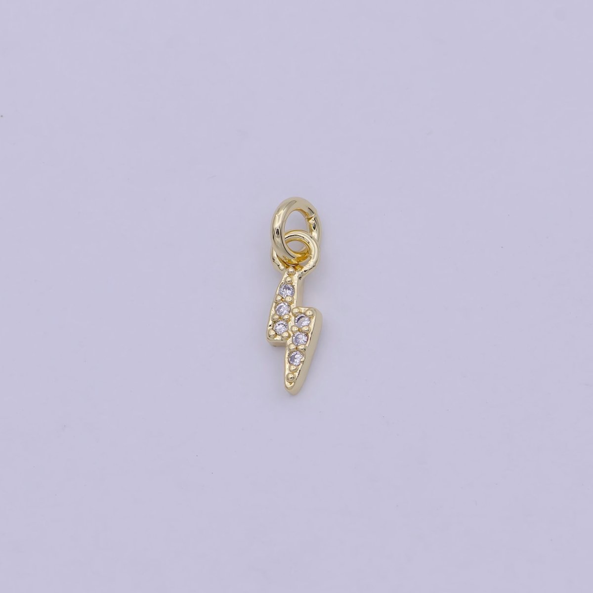 Mini Lightning Bolt Pave Clear CZ Charm Cubic Zirconia Celestial Charm Pendant Gold Filled N-459