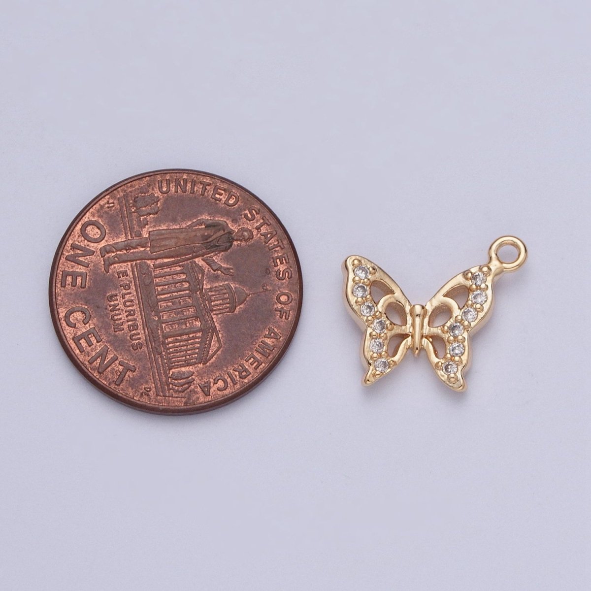 OS Mini Micro Paved Cubic Zirconia Gold Butterfly Mariposa Charm For Garden Jewelry Making | X-201