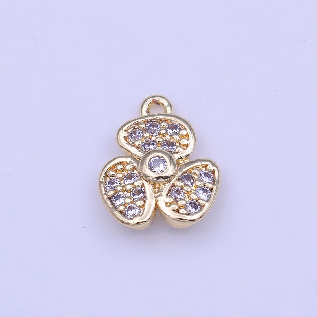Mini Micro Paved CZ Beans Flower Nature Gold Charm | C-504