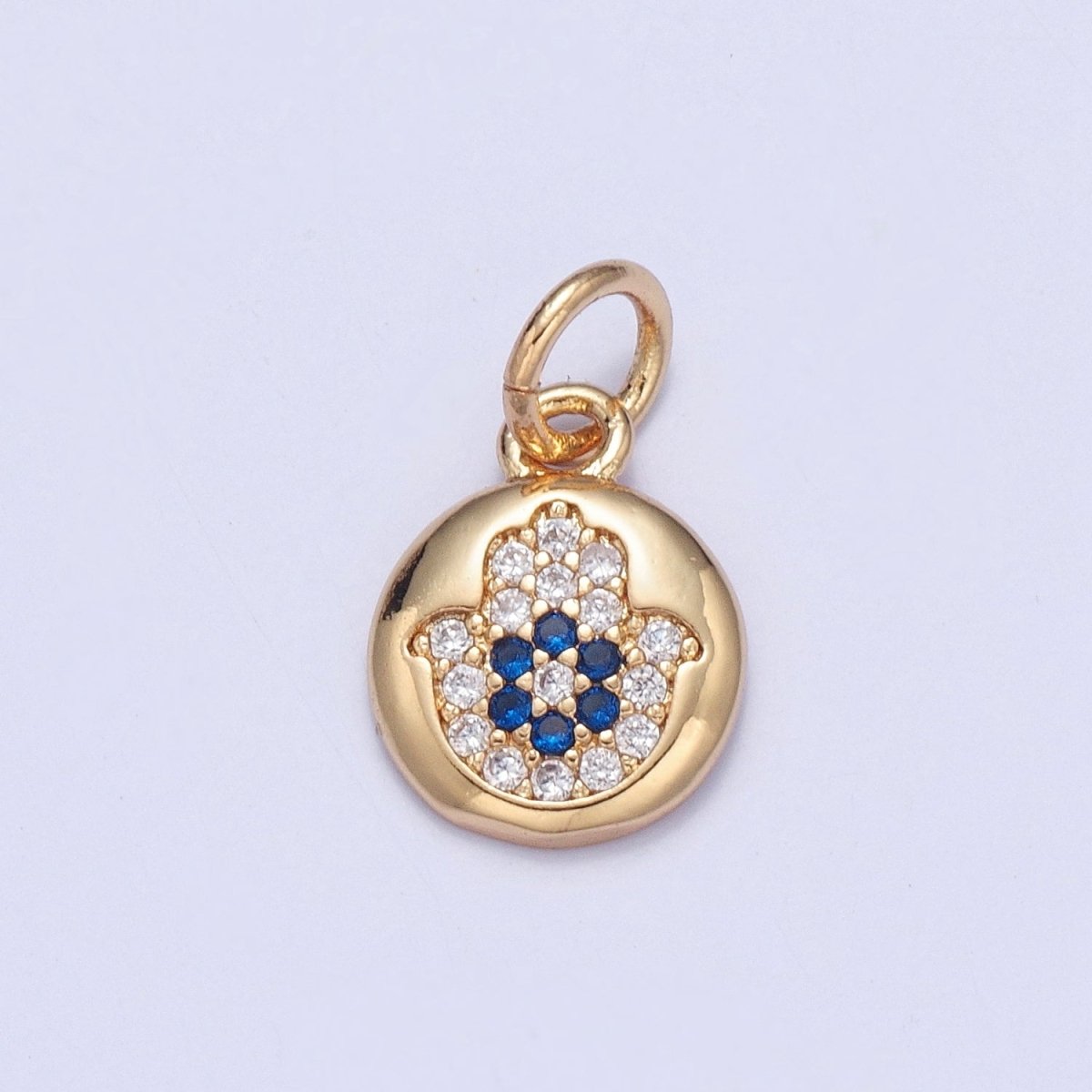 Mini Micro Paved CZ Hamsa Hand Round Protection Add on Charm | X-103