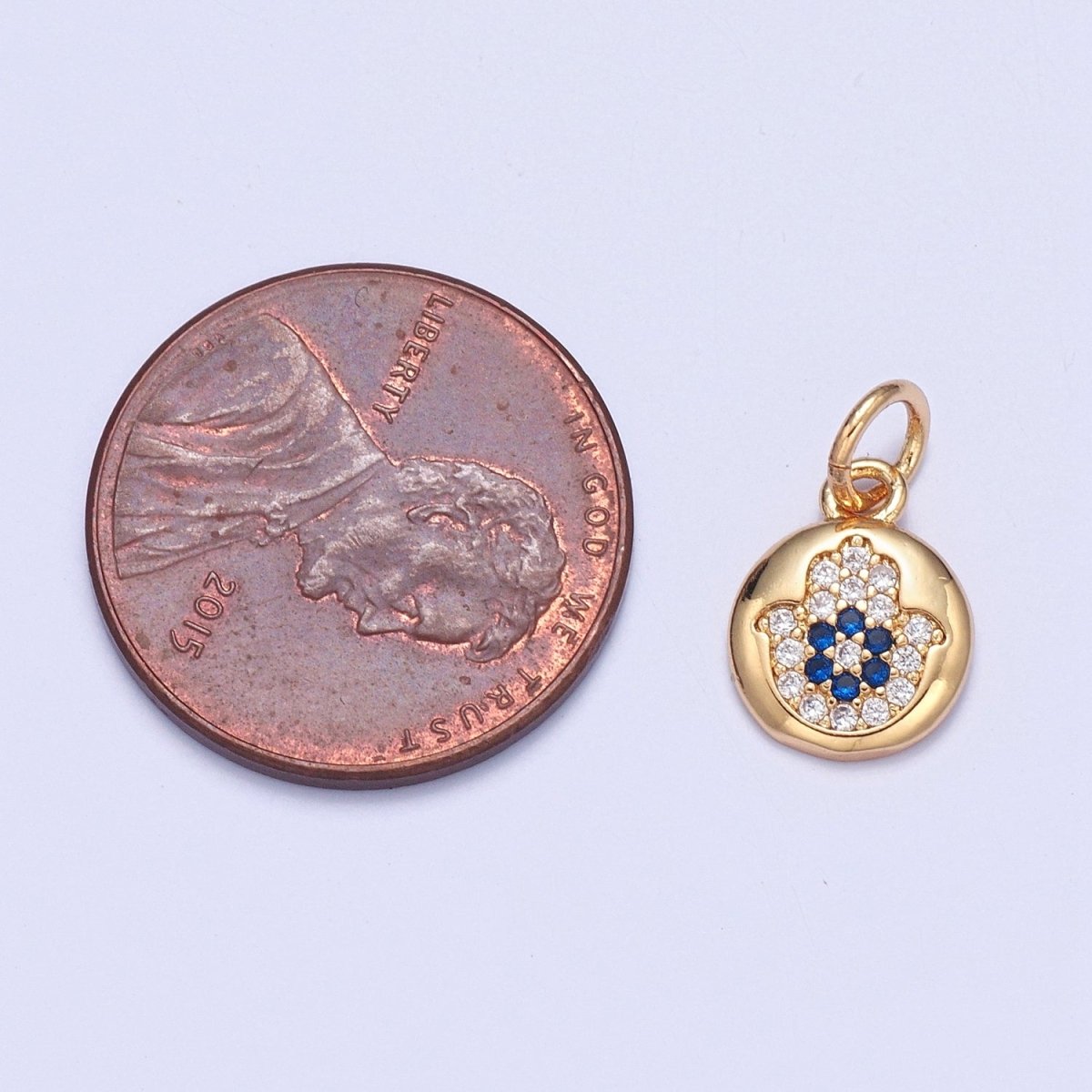 Mini Micro Paved CZ Hamsa Hand Round Protection Add on Charm | X-103