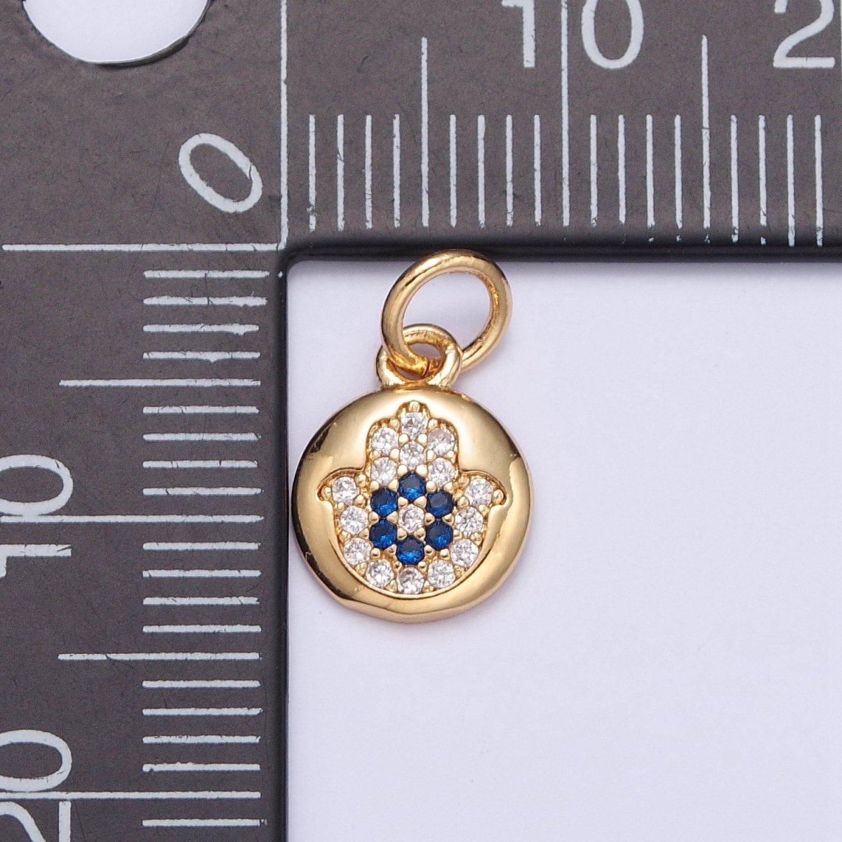 Mini Micro Paved CZ Hamsa Hand Round Protection Add on Charm | X-103