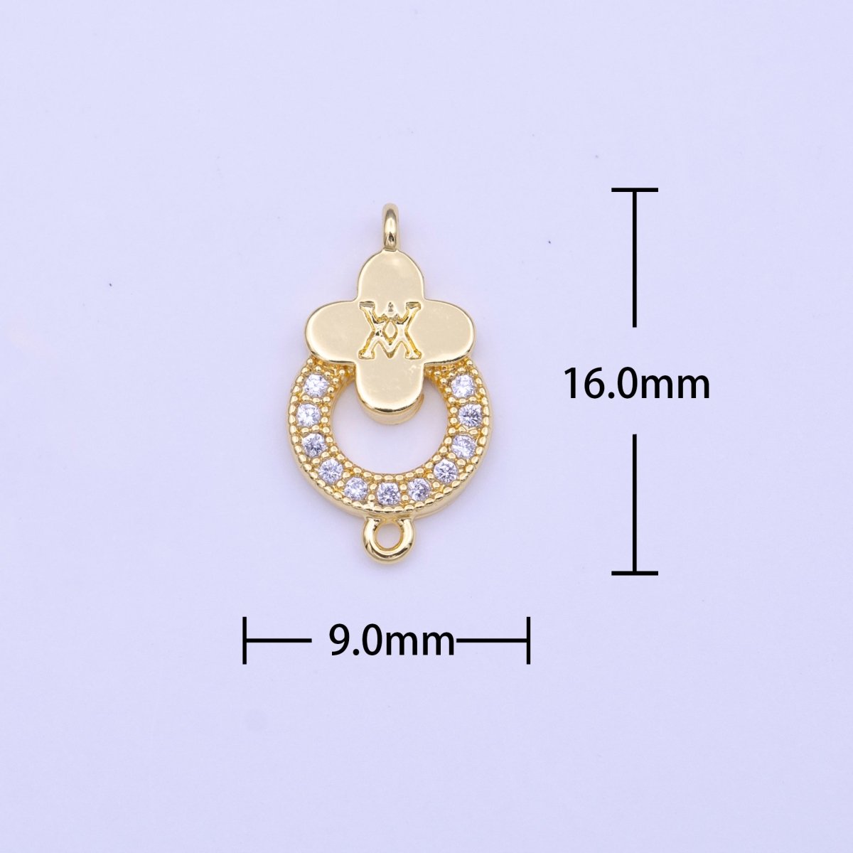 Mini Micro Paved CZ Round Quatrefoil Gold Link Connector | Y-650