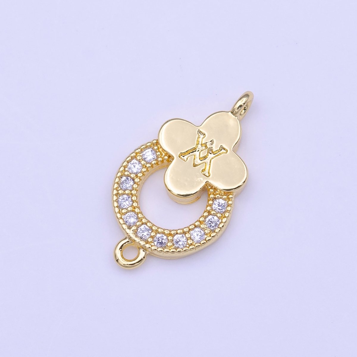 Mini Micro Paved CZ Round Quatrefoil Gold Link Connector | Y-650