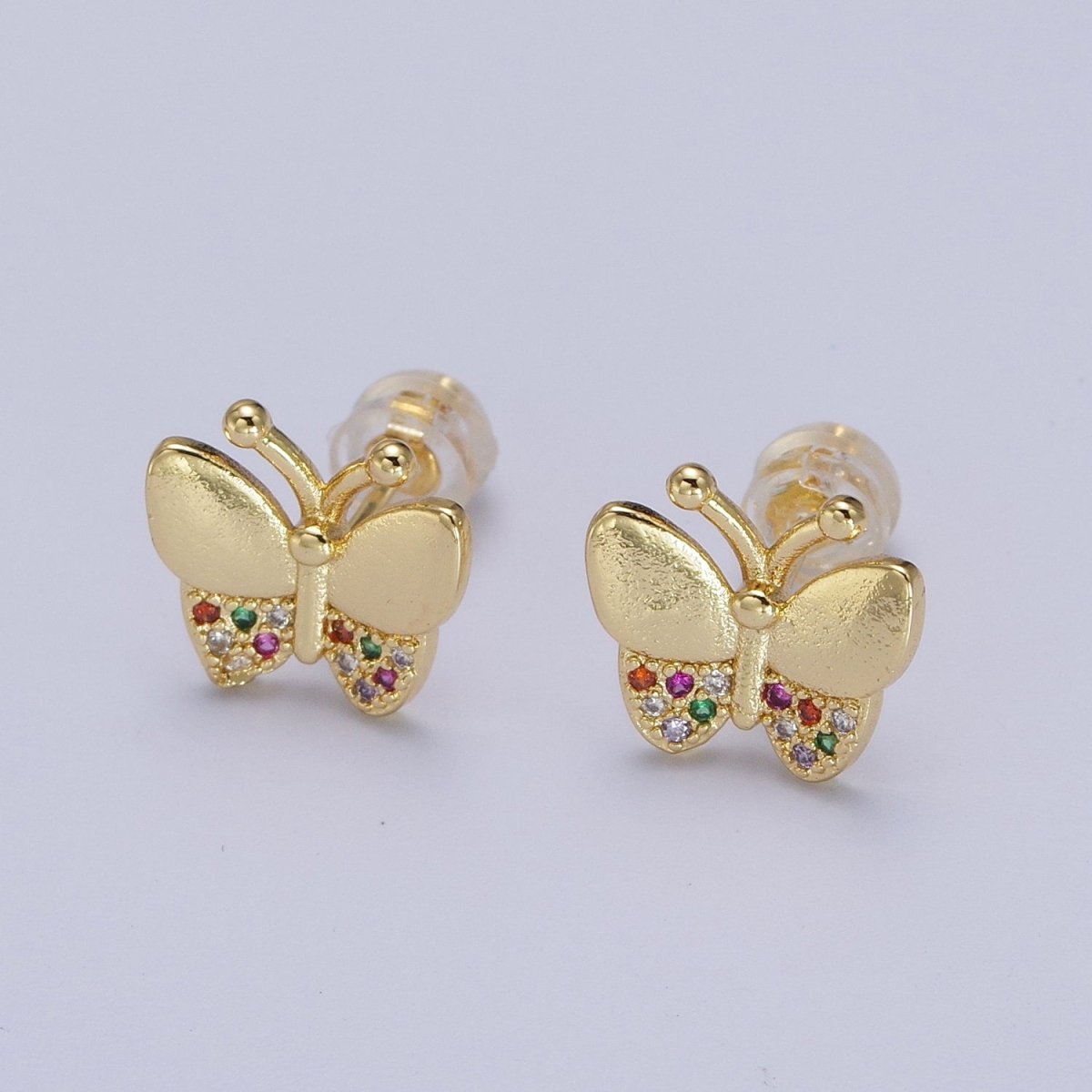 Mini Multicolor CZ Gold Butterfly Wings Stud Earrings | AB007