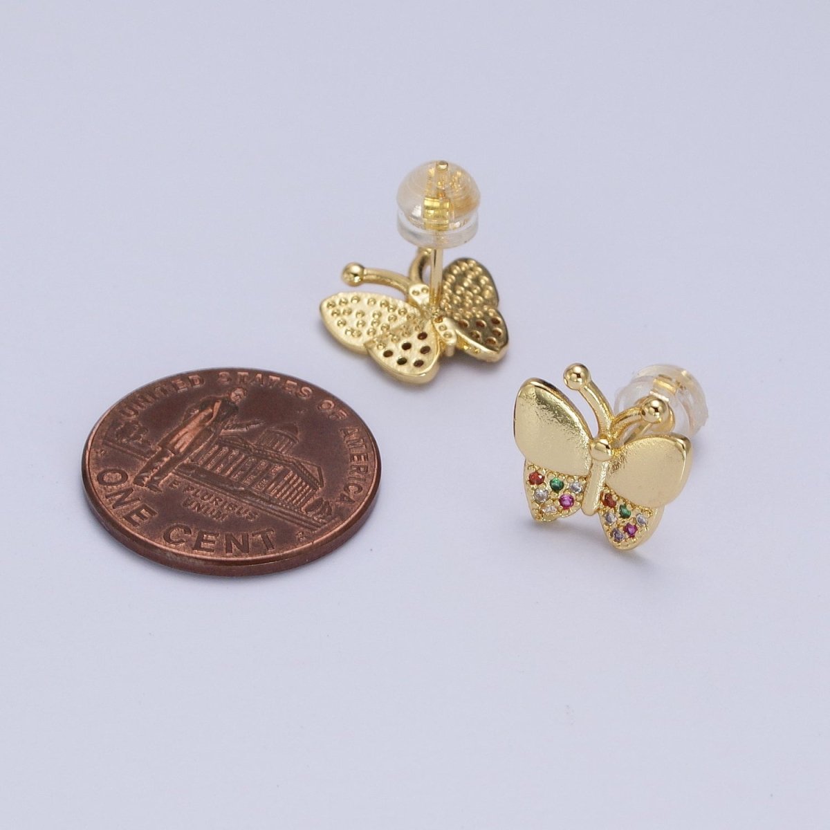 Mini Multicolor CZ Gold Butterfly Wings Stud Earrings | AB007