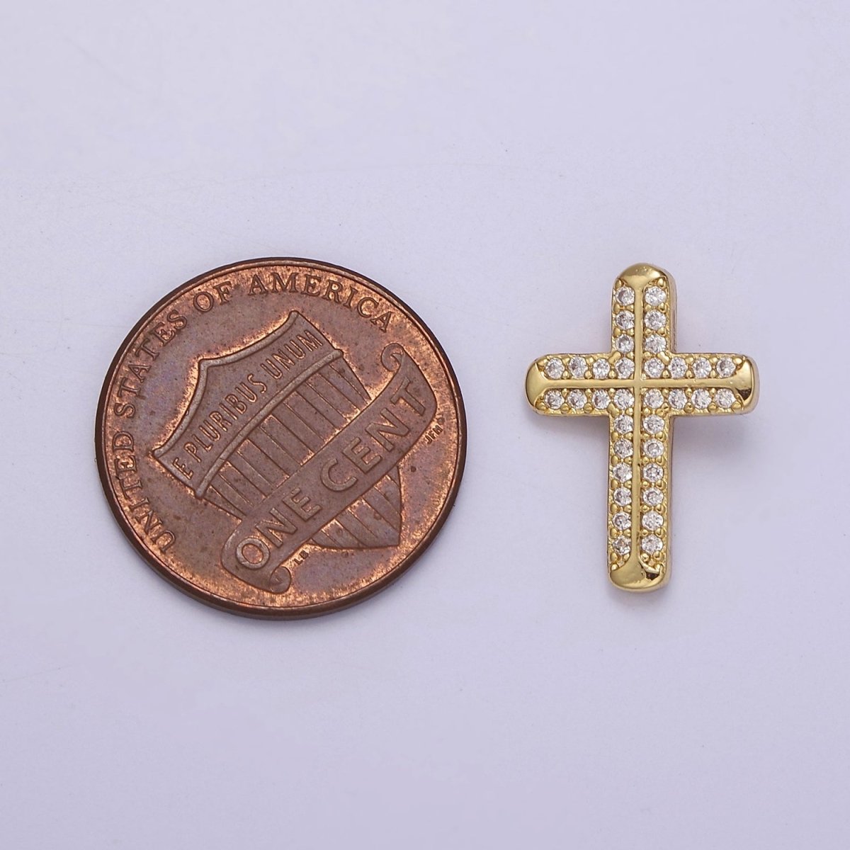 Mini Pave Gold Cross Charm J-372