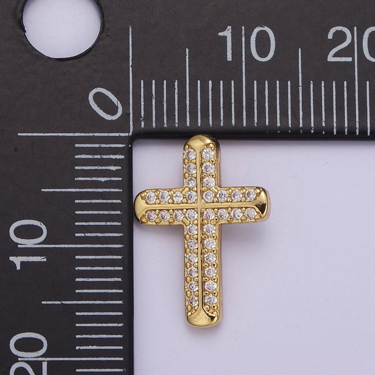 Mini Pave Gold Cross Charm J-372