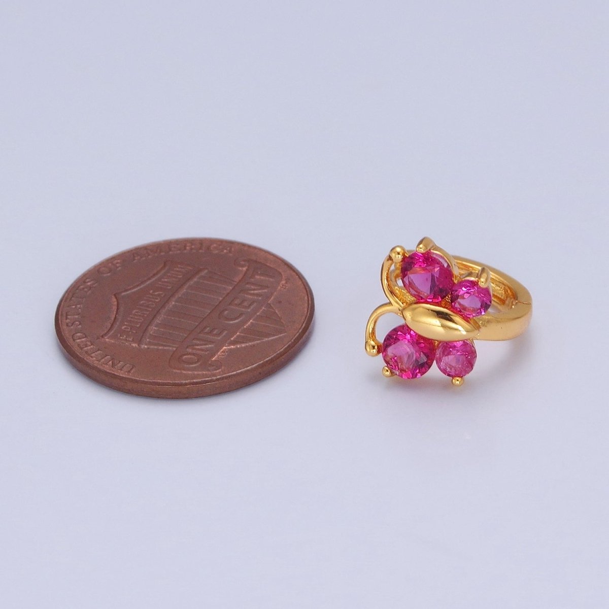 Mini Pink Butterfly Earring Gold Huggie Earring 24k Gold Filled T-453