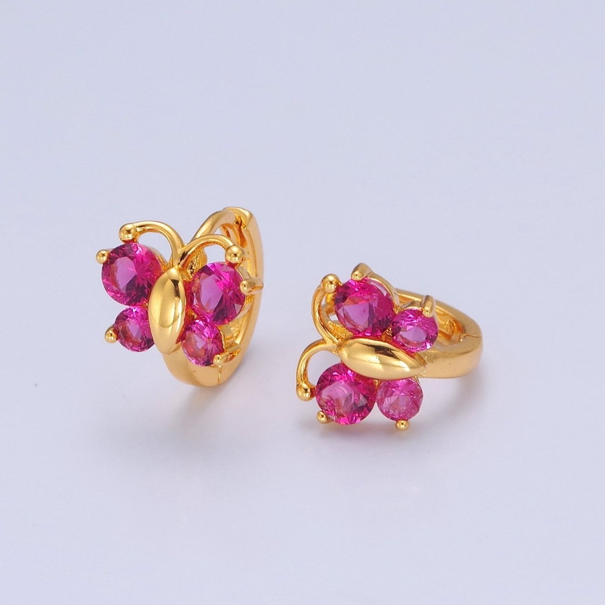 Mini Pink Butterfly Earring Gold Huggie Earring 24k Gold Filled T-453
