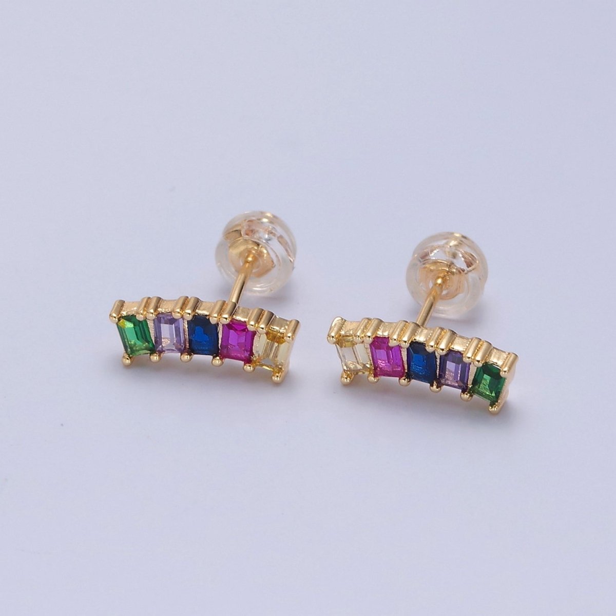 Mini Rainbow Baguette Cz Stud Earring T-390