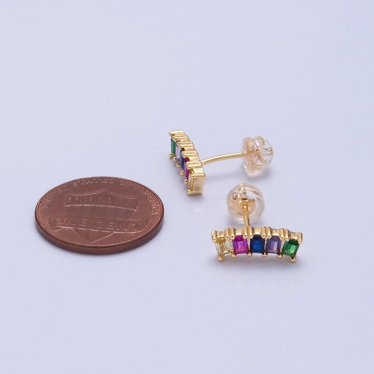 Mini Rainbow Baguette Cz Stud Earring T-390