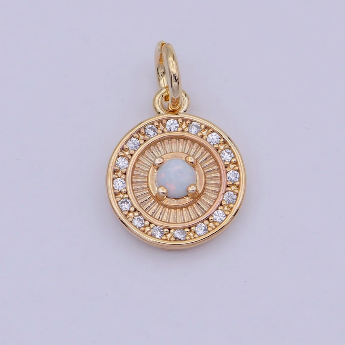 Mini Round Charm with Opal Stone 18K Gold Filled Coin Pendant for Minimalist Jewelry N-909