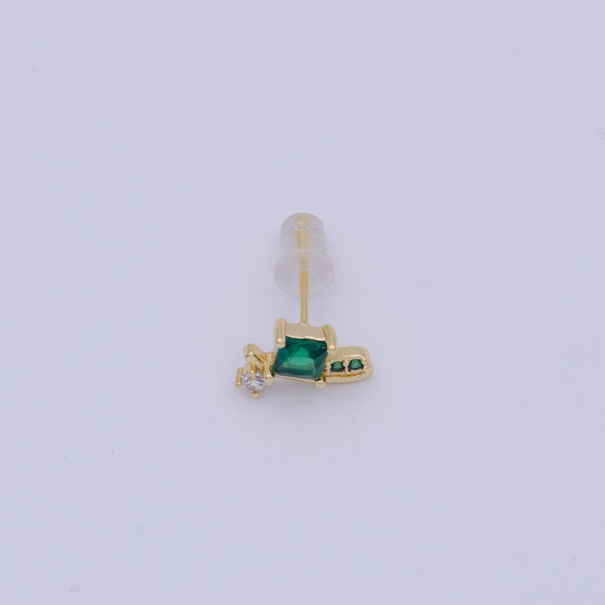 Mini Snail Stud Earring with Green CZ Stone Q-163
