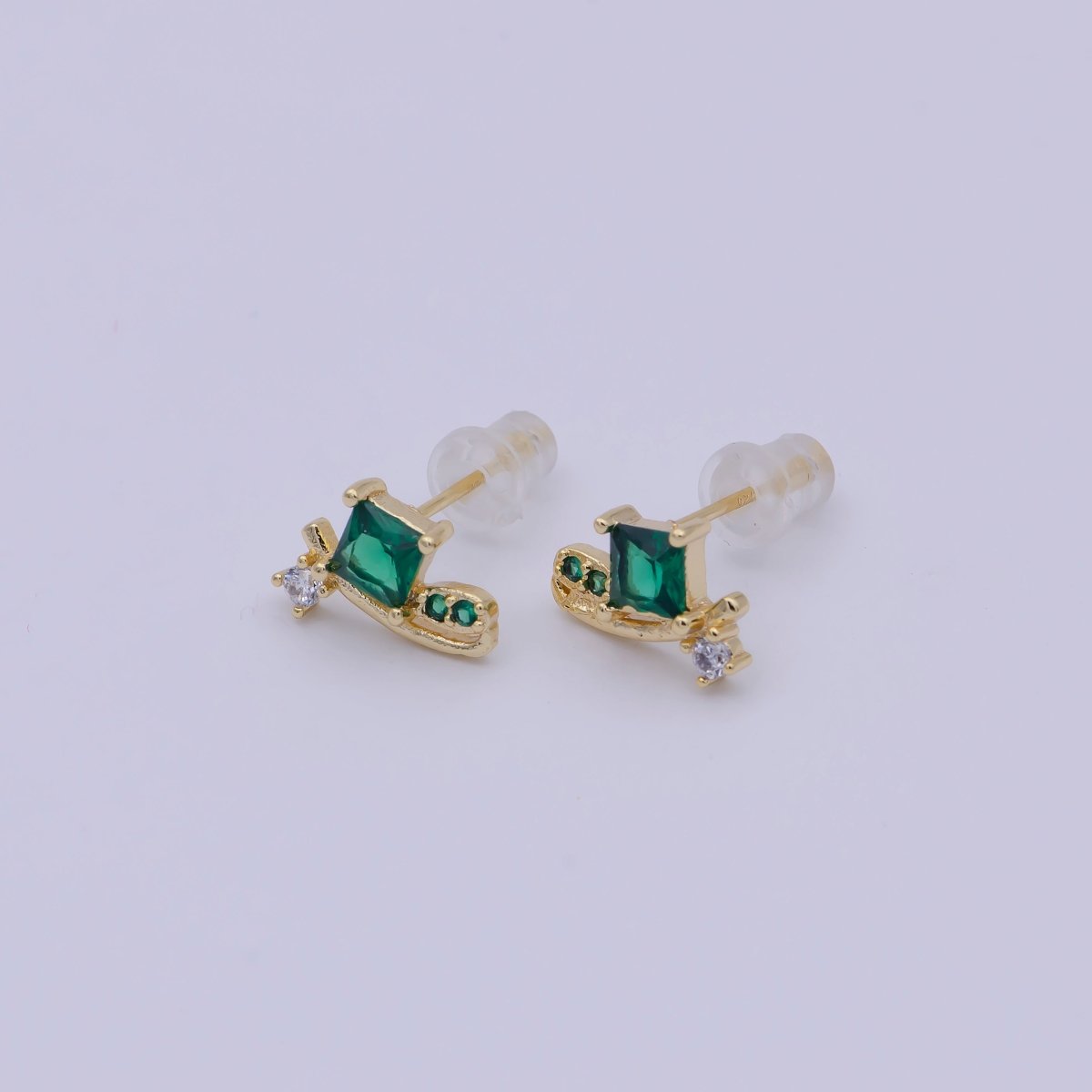 Mini Snail Stud Earring with Green CZ Stone Q-163