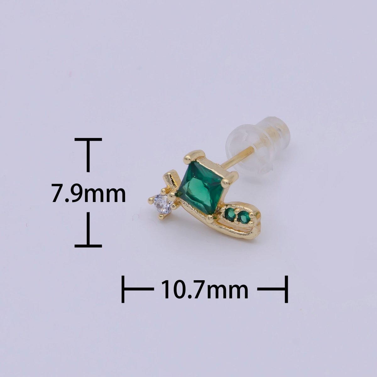Mini Snail Stud Earring with Green CZ Stone Q-163