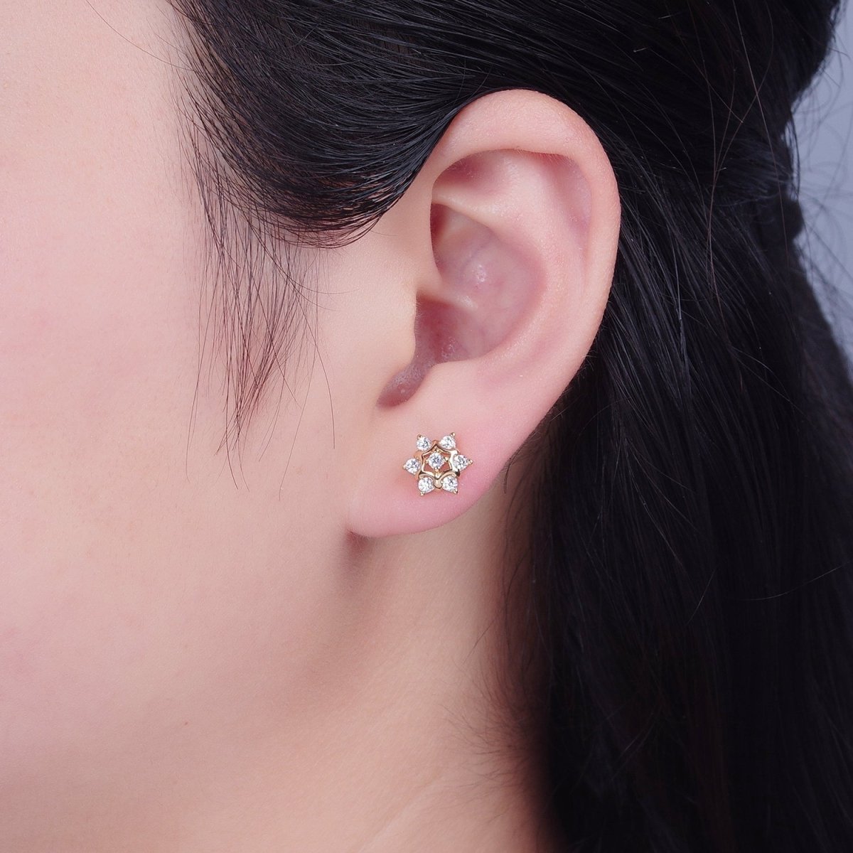 Mini Snow Flake Stud Earring T-462