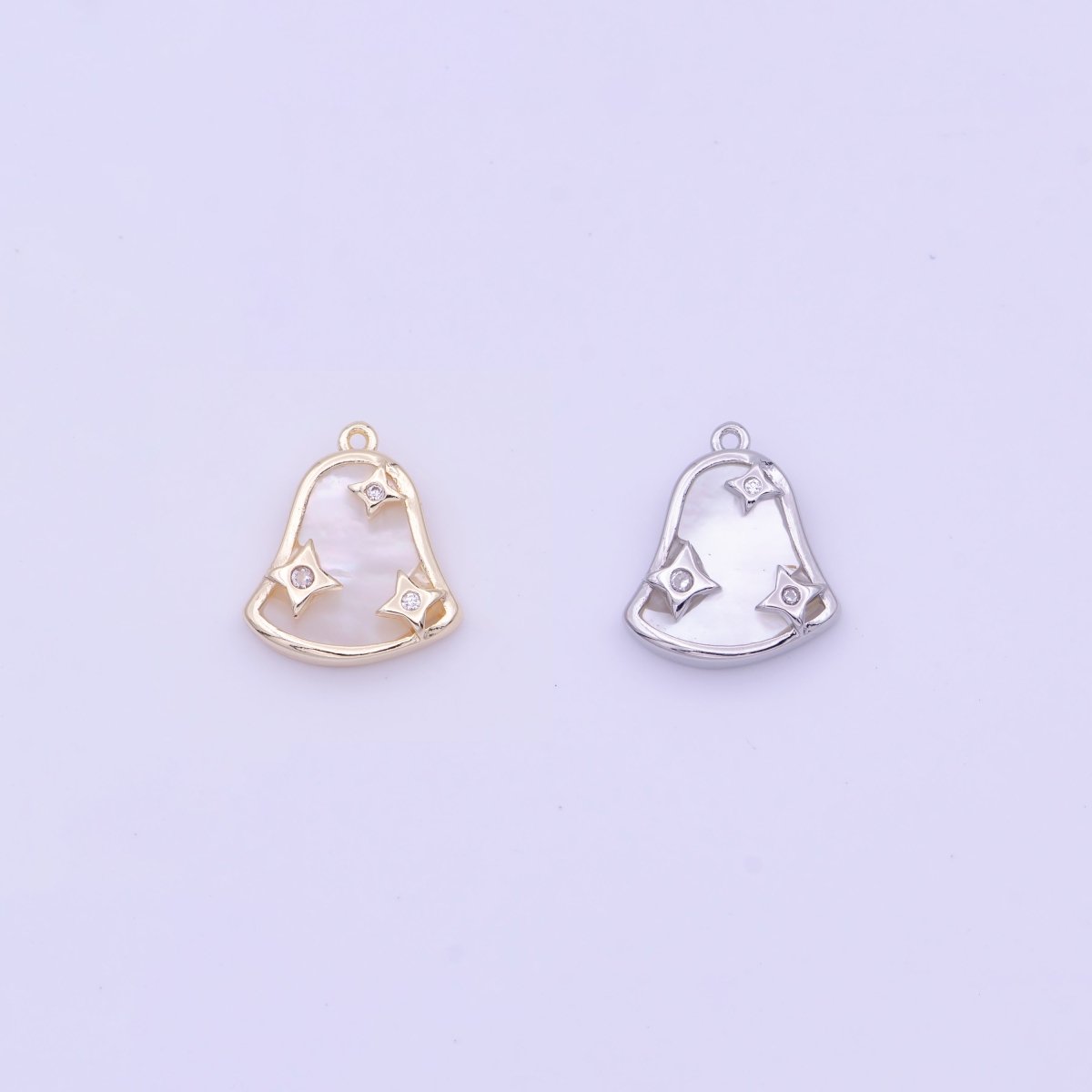 Mini Sparkly Bell Shell Pearl CZ Charm in Gold & Silver | D-509 D-552