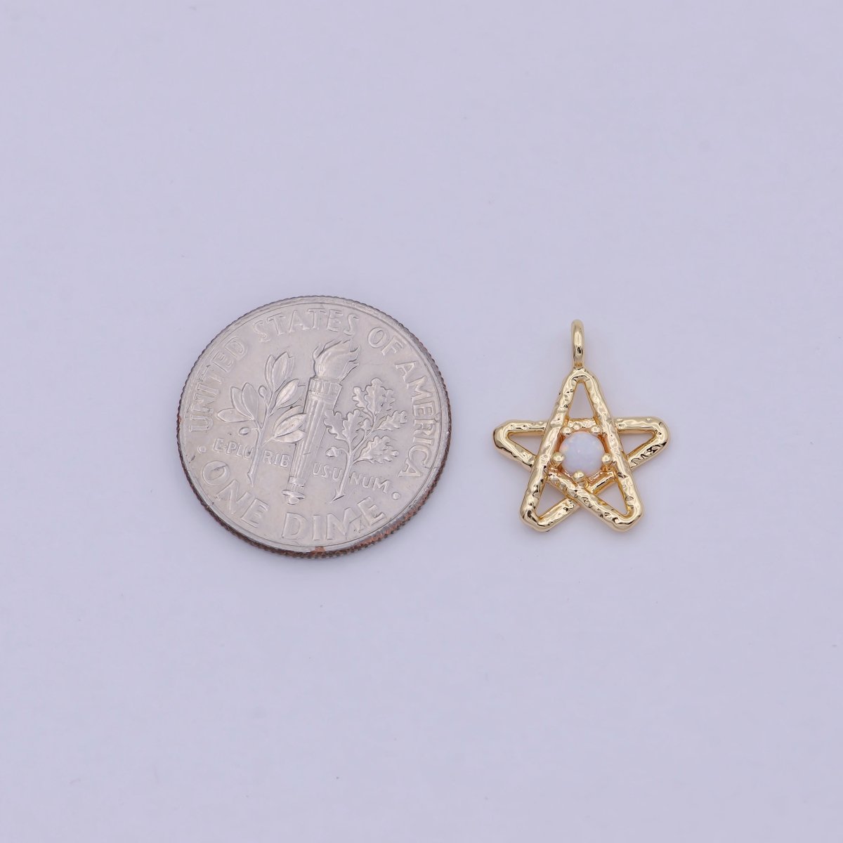 Mini Star Charm with Opal Stone 18K Gold Filled Coin Pendant for Celestial Minimalist Jewelry N-908