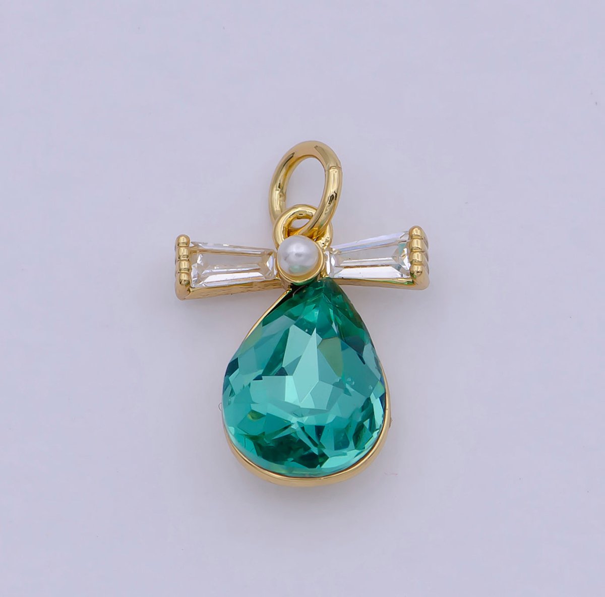 Mini Tear Drop Green CZ Stone for Add on Charm Necklace Earring Bracelet Component N-914