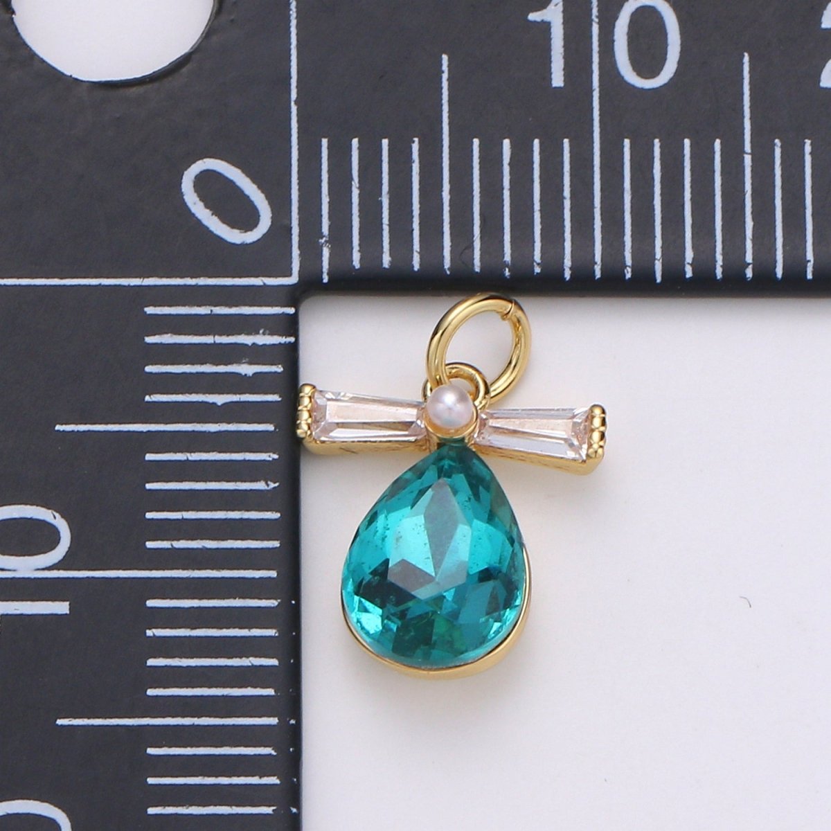 Mini Tear Drop Green CZ Stone for Add on Charm Necklace Earring Bracelet Component N-914