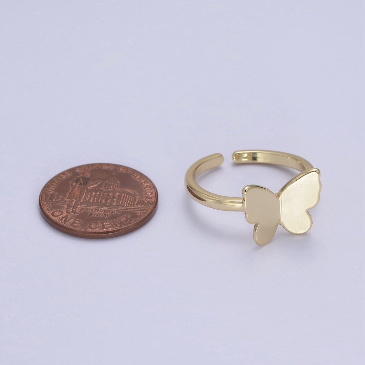 Minimalist 24K Gold Filled Mariposa Butterfly Open Adjustable Ring in Gold & Silver U-446
