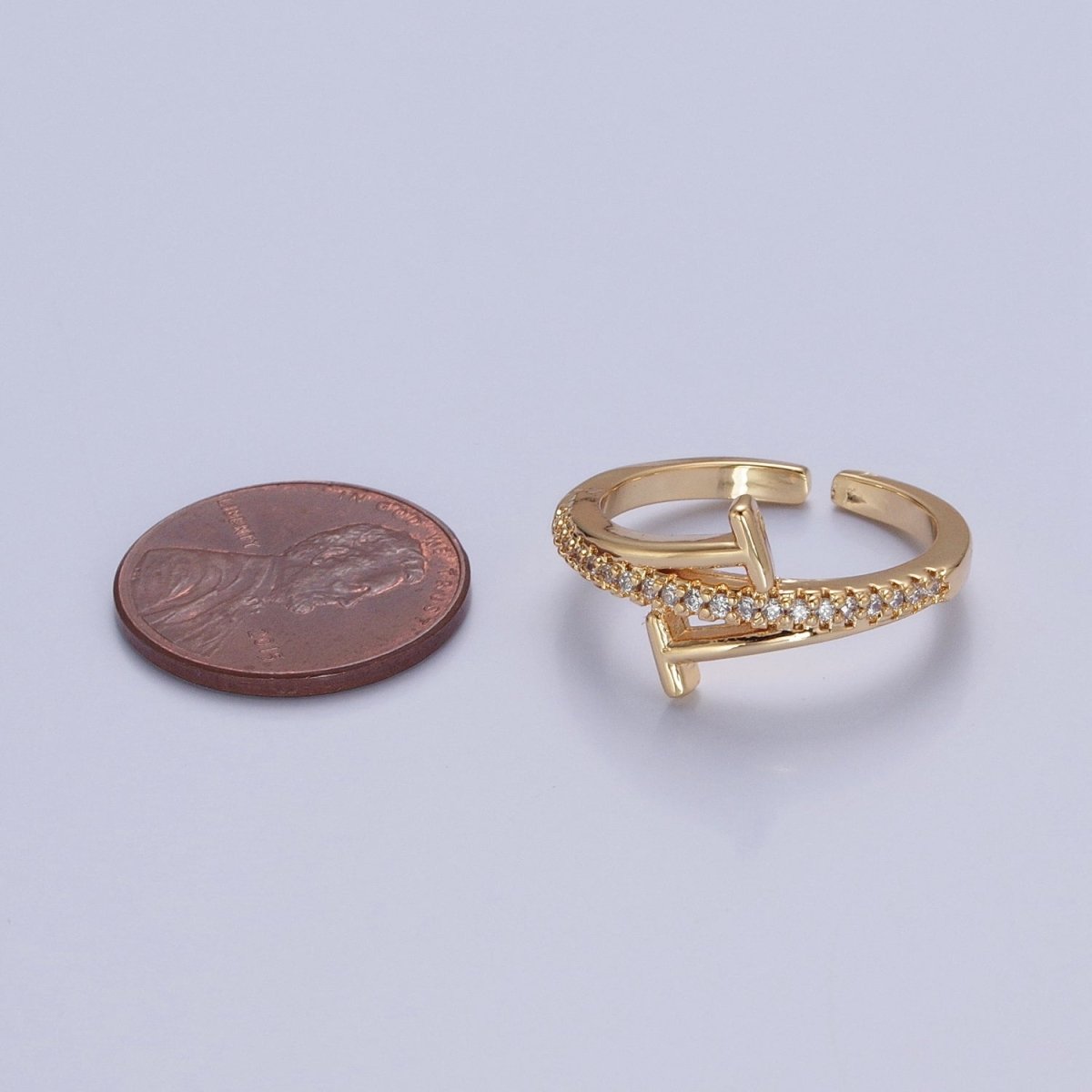 Minimalist 24K Gold Filled Micro Pave CZ Open T Ring in Silver & Gold O-2285 O-2286
