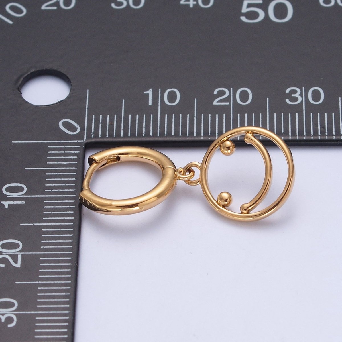 Minimalist 24K Gold Filled Open Smiley Face Charm Dangle Drop Huggie Hoop Earrings T-130