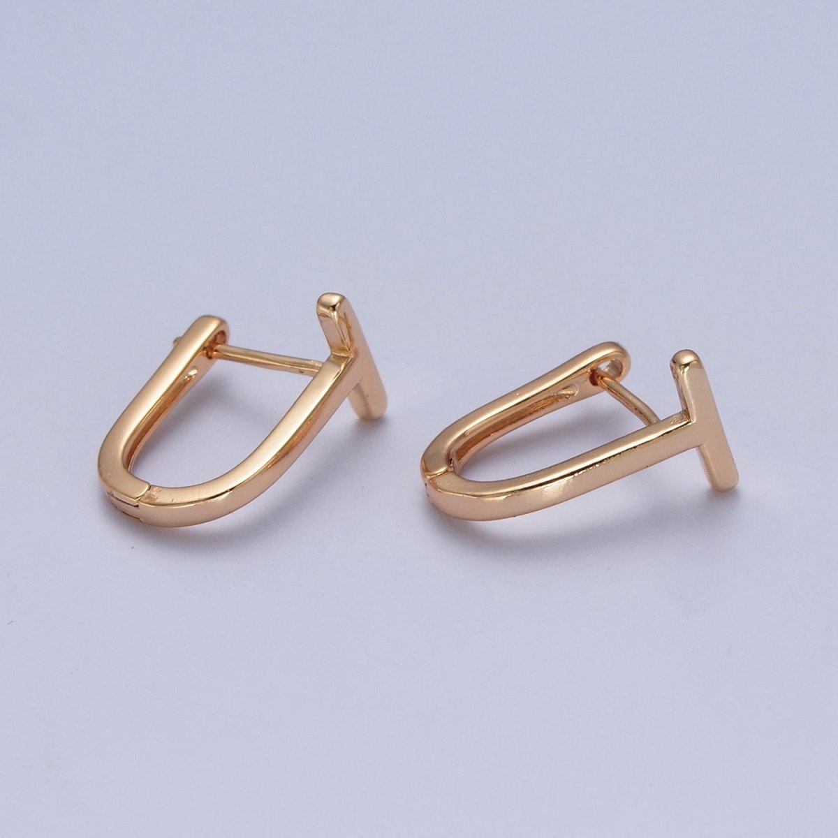 Minimalist 24K Gold Filled T Bar U Shaped Huggie Hoop Earrings P-420