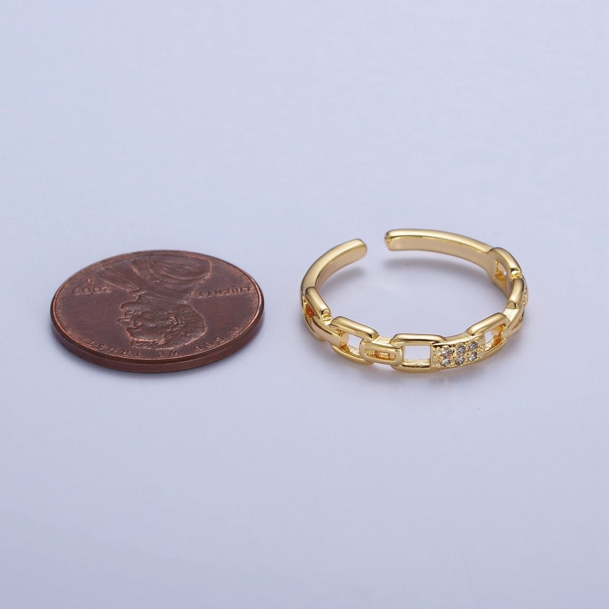 Minimalist Cable Chain Link Micro Paved Cubic Zirconia Adjustable Ring | U-064