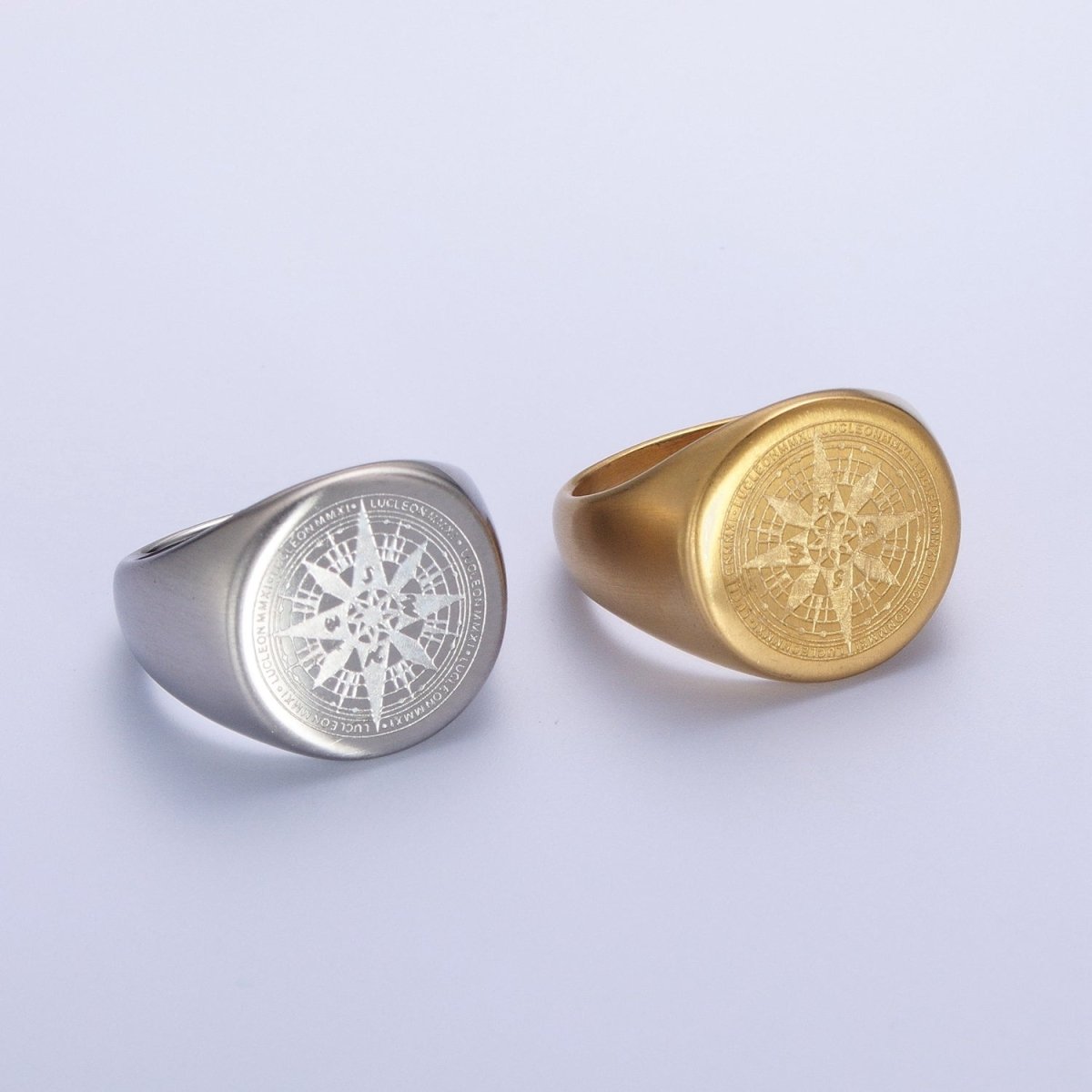 Minimalist Compass Round Signet Ring in Gold & Silver | O-2013~ O-2016