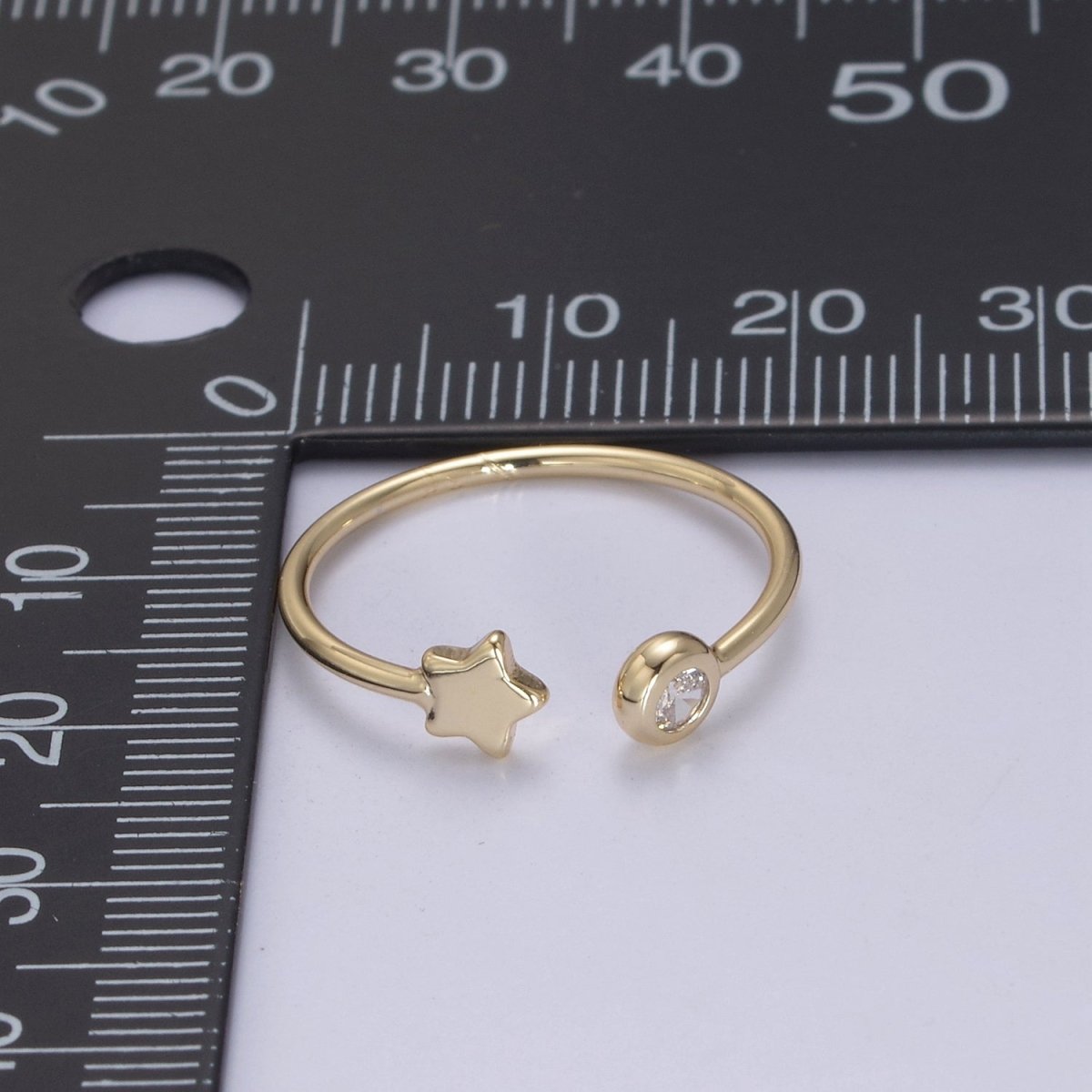 Minimalist Crystal Zirconia CZ, 16K Gold Filled Geometric Star Open Open Adjustable Ring U-344
