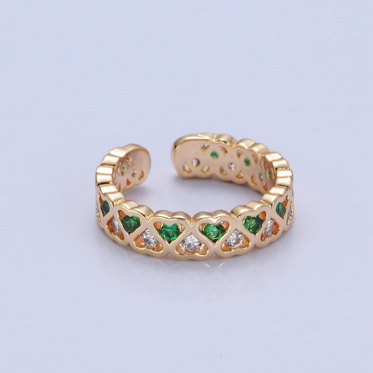 Minimalist Dainty cute CZ rings. Green hearts ring bands. Stacking rings. Gold plated rings O-735 O-736