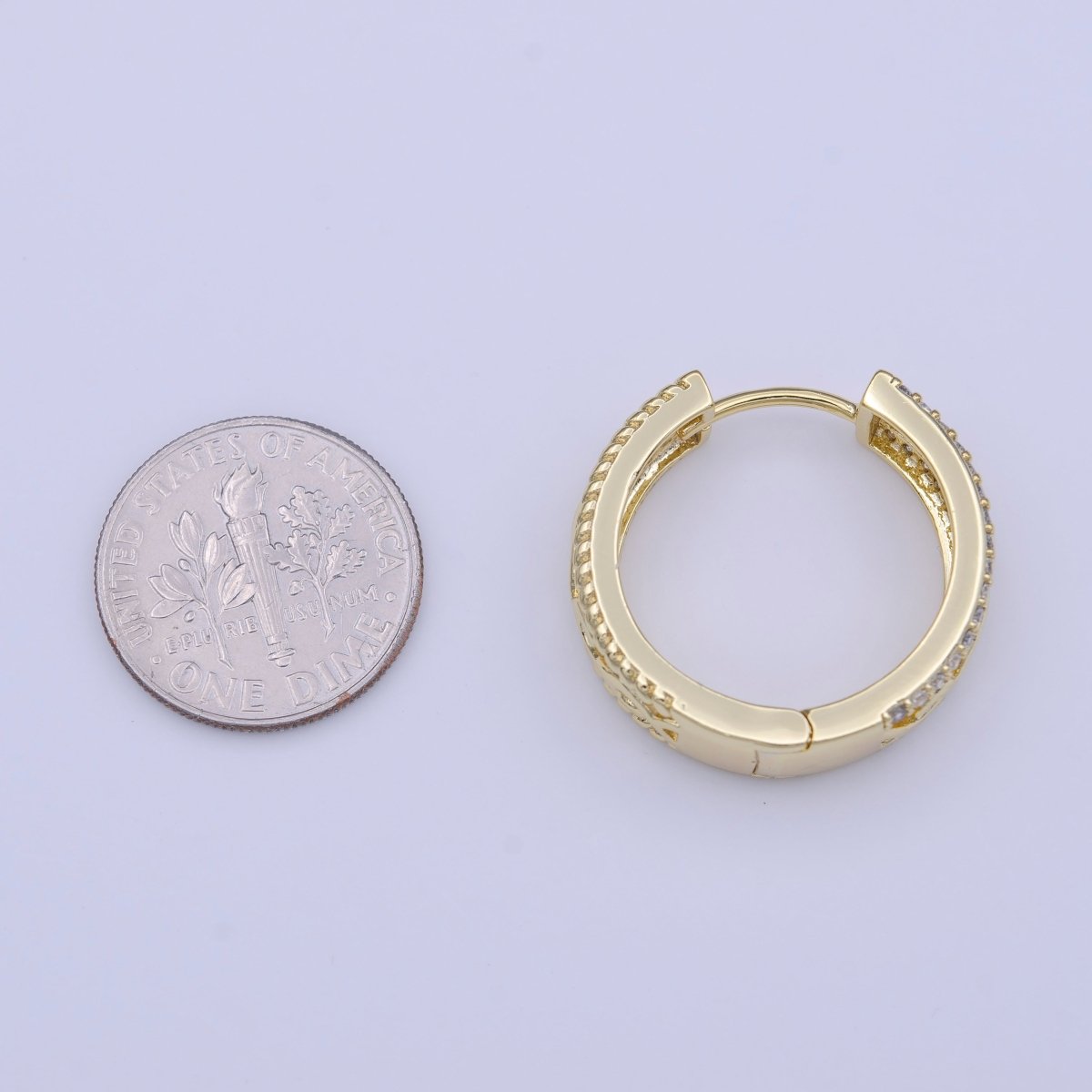 Minimalist Double Sided Micro Paved CZ Filigree Gold Huggie Hoops | AD-209