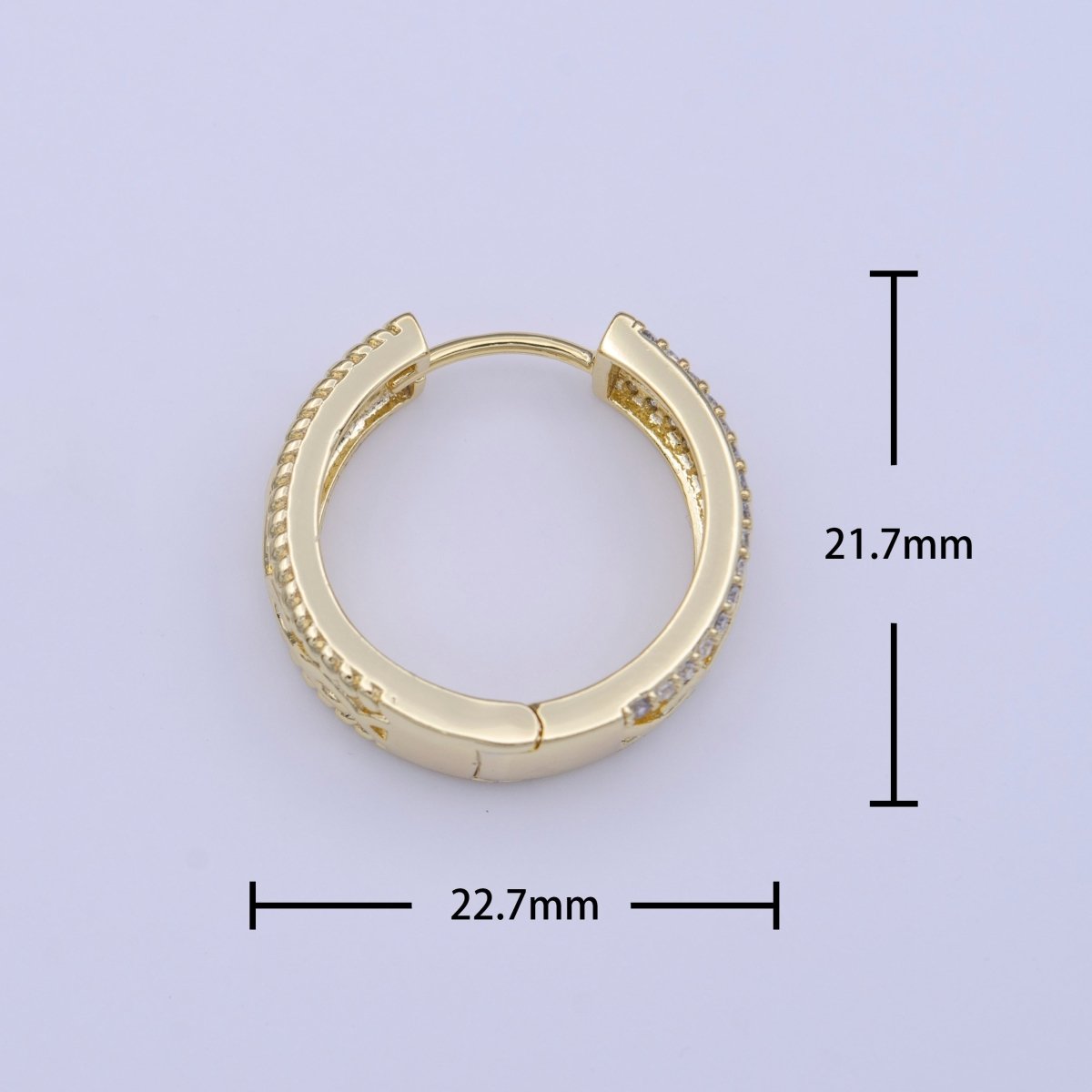 Minimalist Double Sided Micro Paved CZ Filigree Gold Huggie Hoops | AD-209