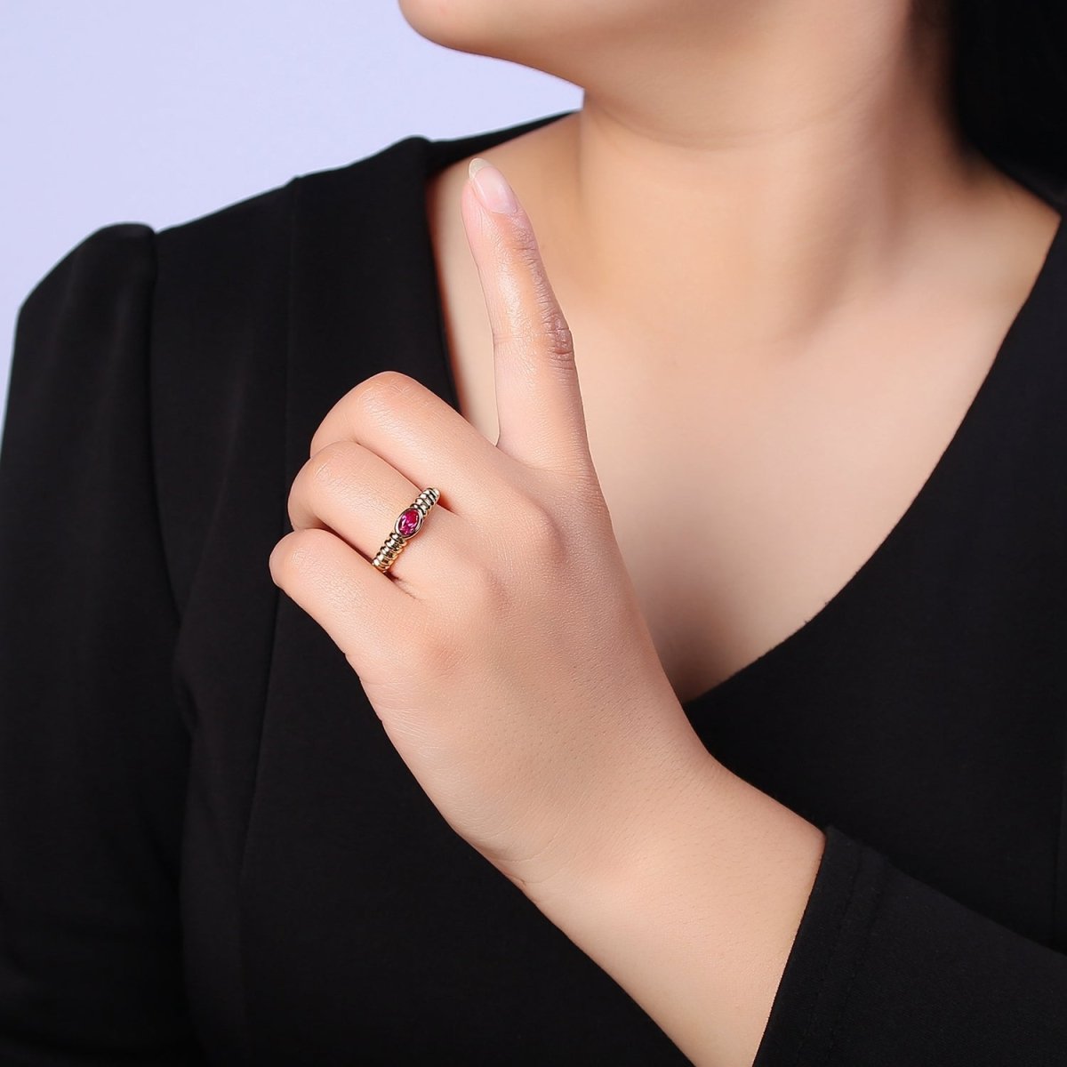 Minimalist Fuchsia Ring Open Adjustable Ring O-2188
