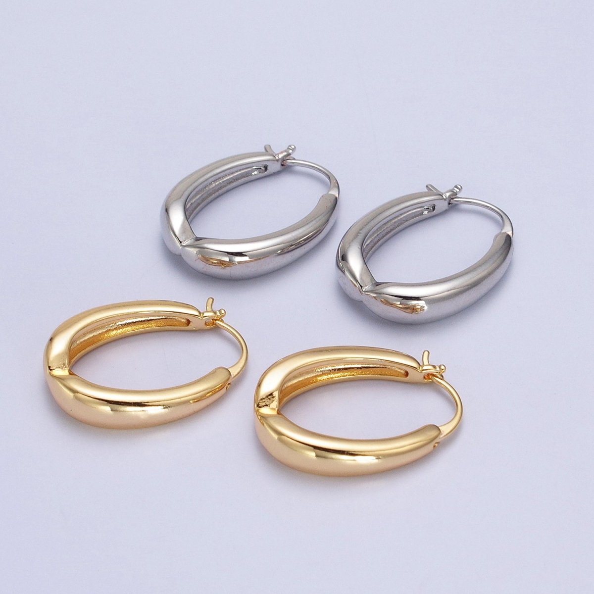Minimalist Geometric Oblong French Lock Latch Earrings in Gold & Silver | AB079 AB080