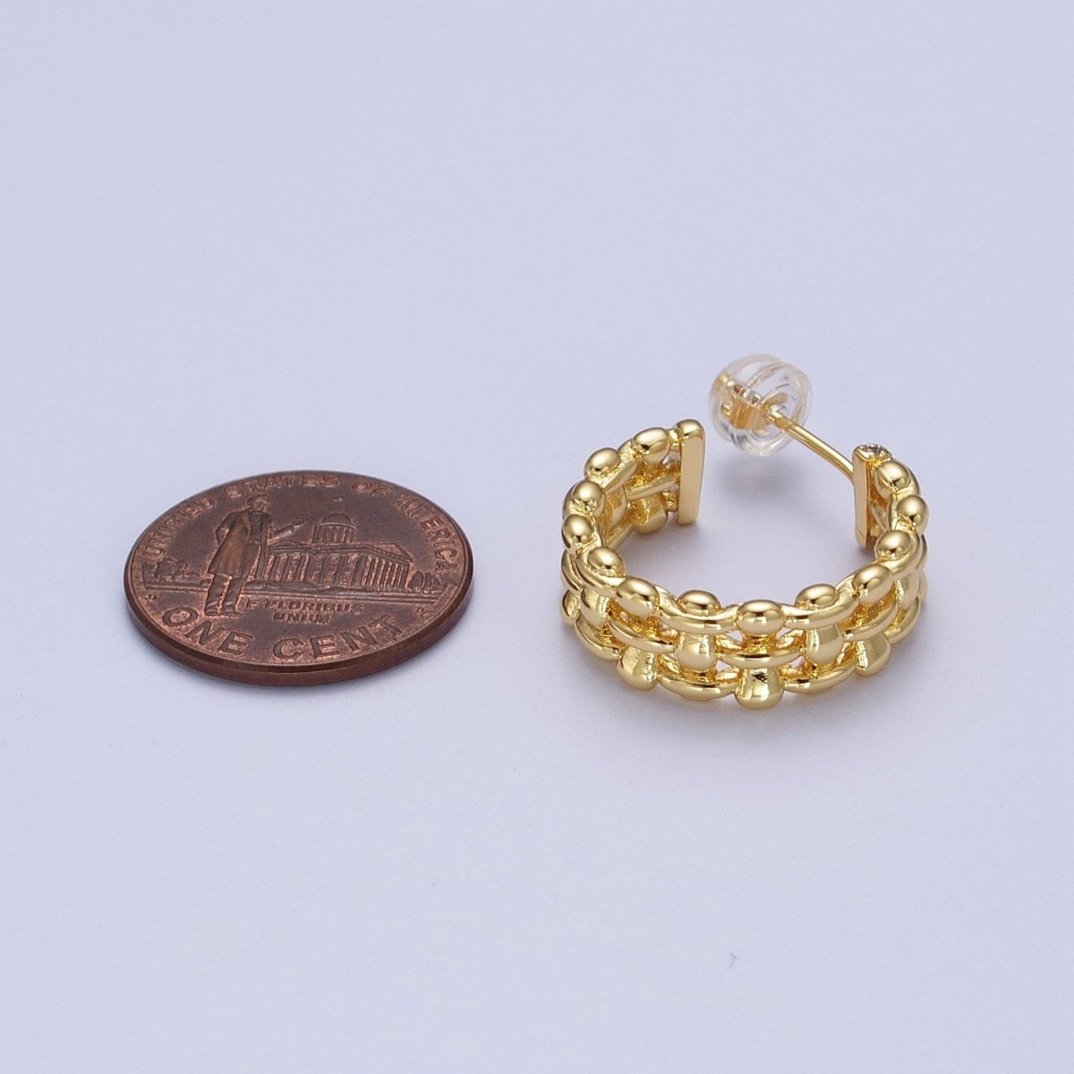 Minimalist Gold, Silver Bubble Wide 20mm C-Shaped Stud Hoop Earrings | AD-183 AD-184