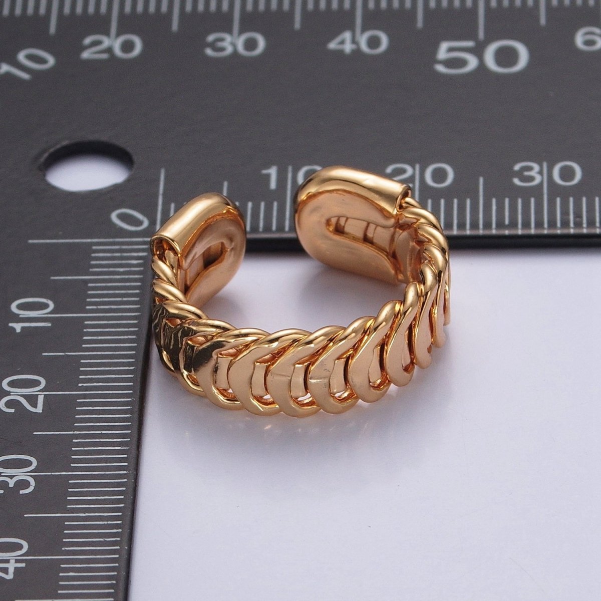 Minimalist Gold Unique Curb Chain Link Adjustable Ring O-477