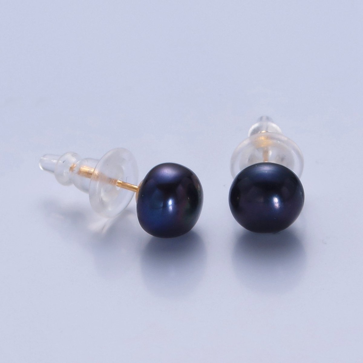 Minimalist Gold/Silver Pearl Stud Earrings | 7.4mm-8mm Round Black White Pink Purple Pearl Stud | Bridal Graduation Streetwear Jewelry | T-375 ~ T-379 V-399