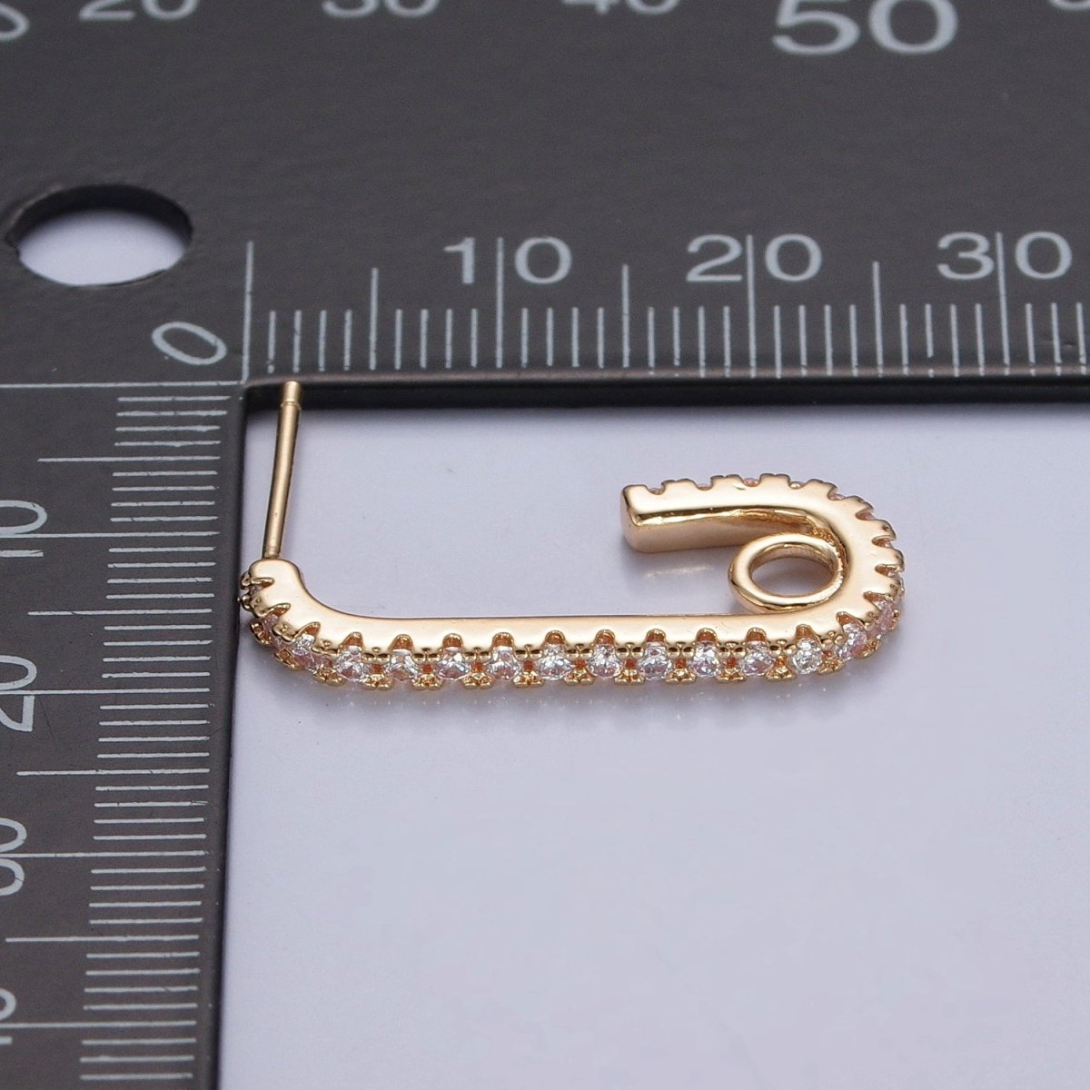 Minimalist Micro Pave U Shaped Open Hoops Stud Earrings L-837
