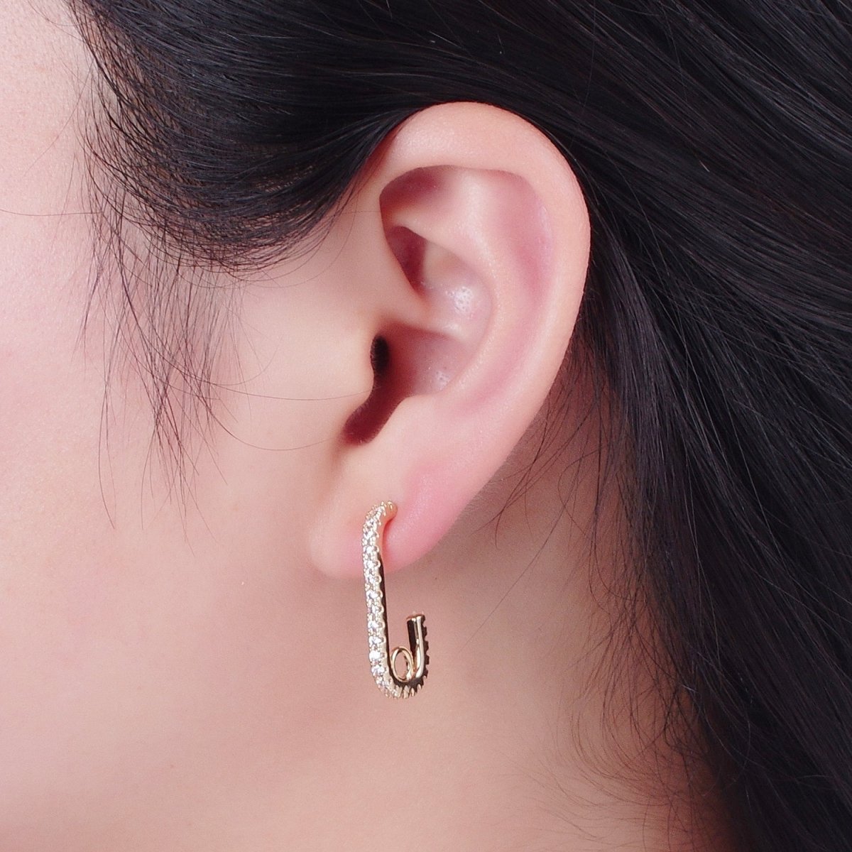 Minimalist Micro Pave U Shaped Open Hoops Stud Earrings L-837