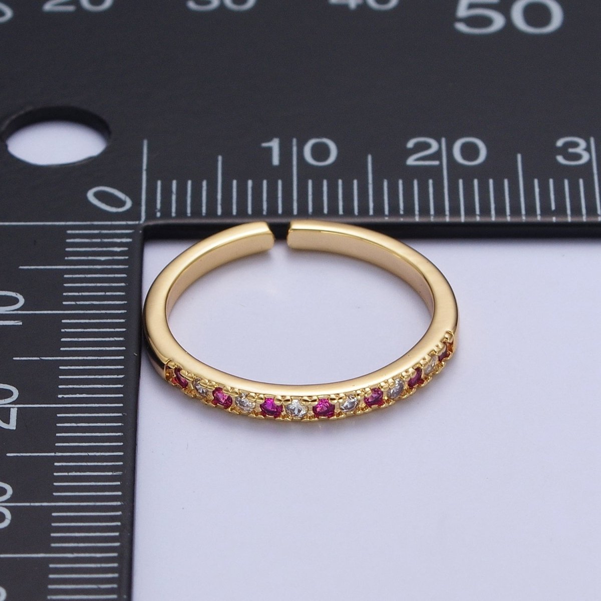 Minimalist Micro Paved Fuchsia & Clear Cubic Zirconia Adjustable Stacking Ring | S-286
