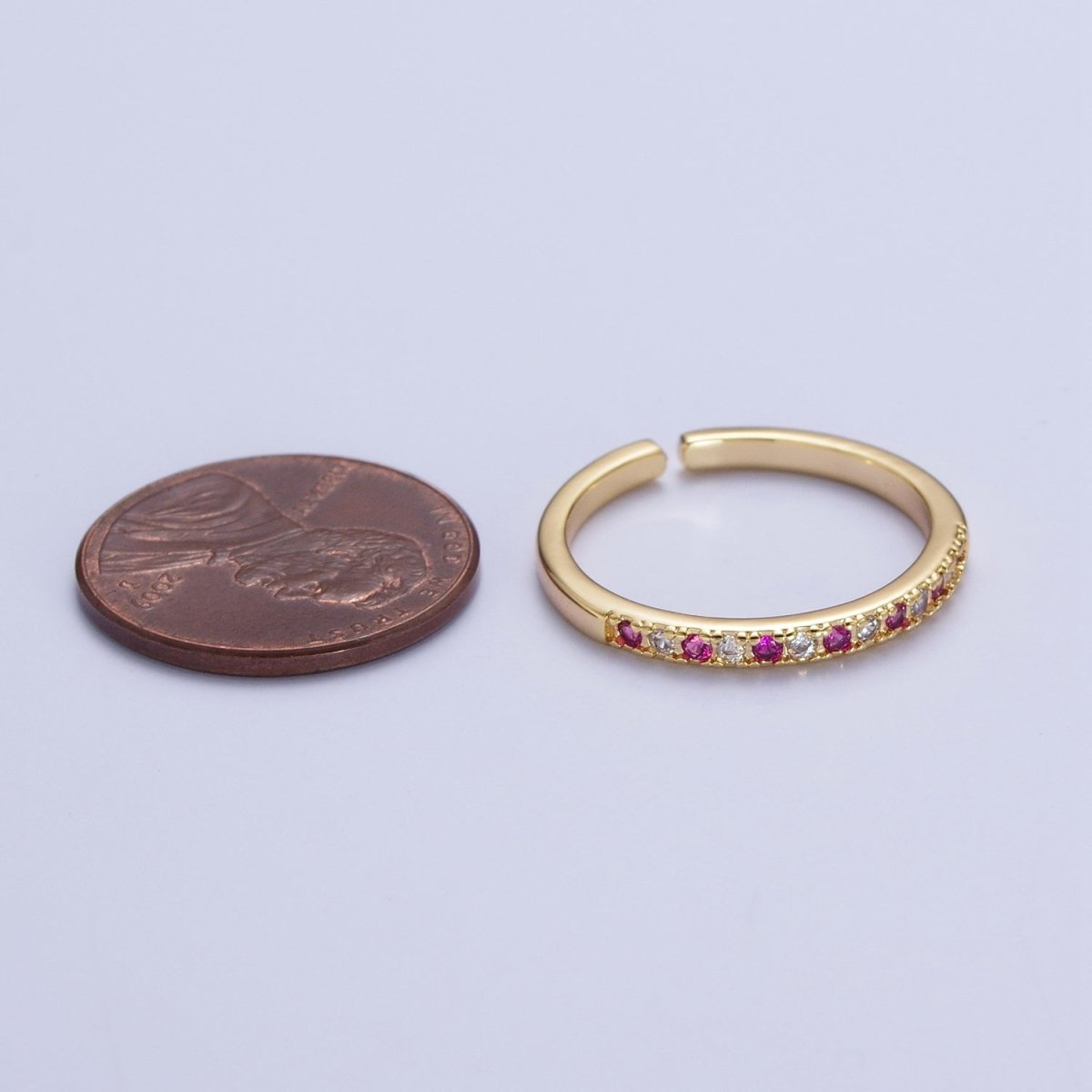Minimalist Micro Paved Fuchsia & Clear Cubic Zirconia Adjustable Stacking Ring | S-286