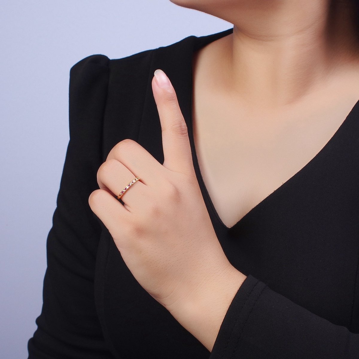 Minimalist Micro Paved Fuchsia & Clear Cubic Zirconia Adjustable Stacking Ring | S-286