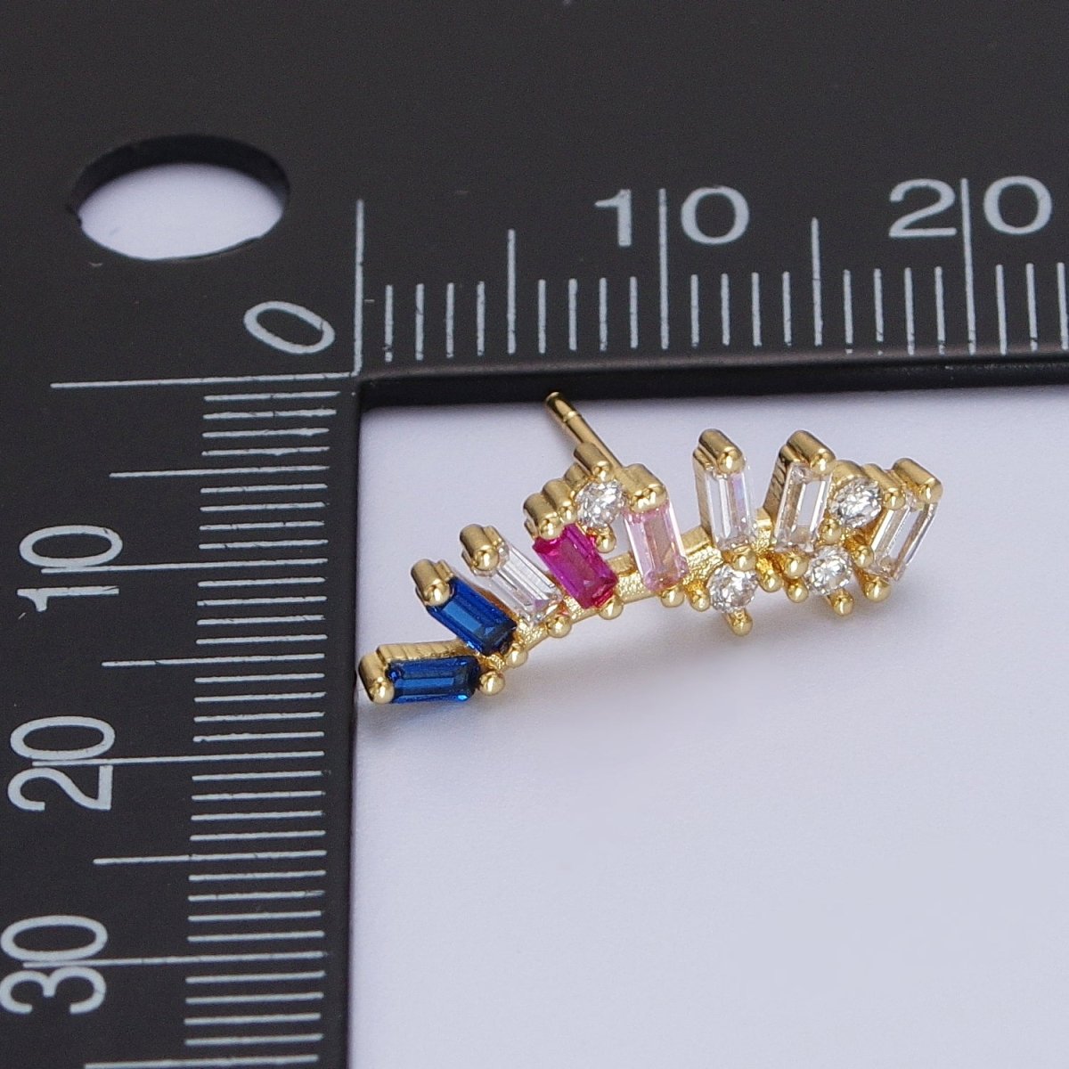 Minimalist Multicolor Baguette Geometric Shooting Star Gold Stud Earrings | AD-271