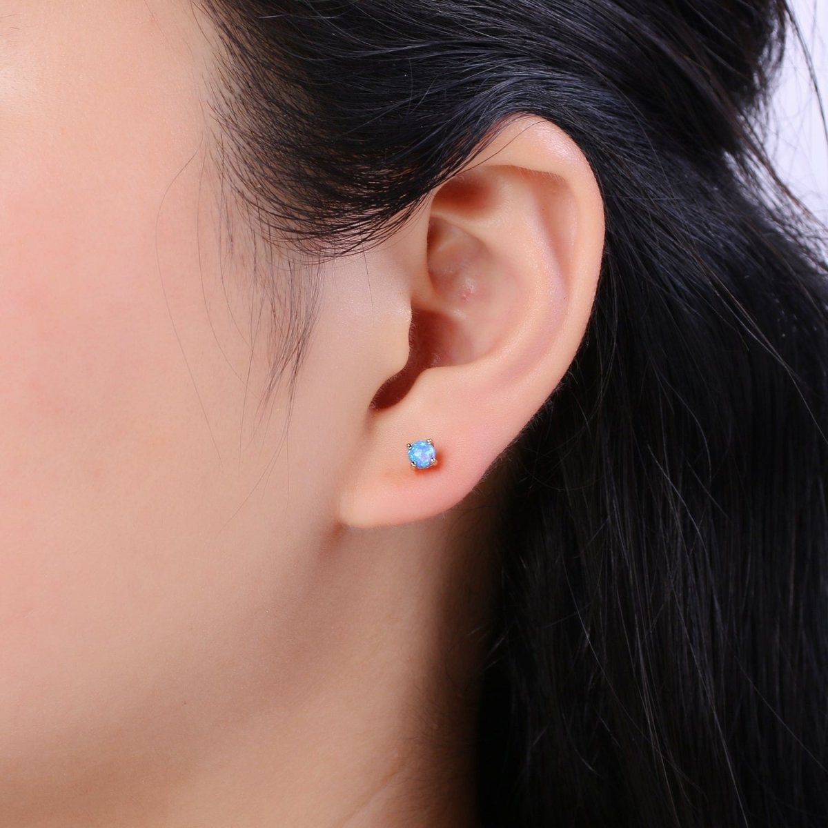 Minimalist Opal Stud Earrings in 18k Gold Filled Earring Pink Blue White Opal, Tiny Circle Dot Jewelry Dainty Stud Earring for gift P-073~P-075