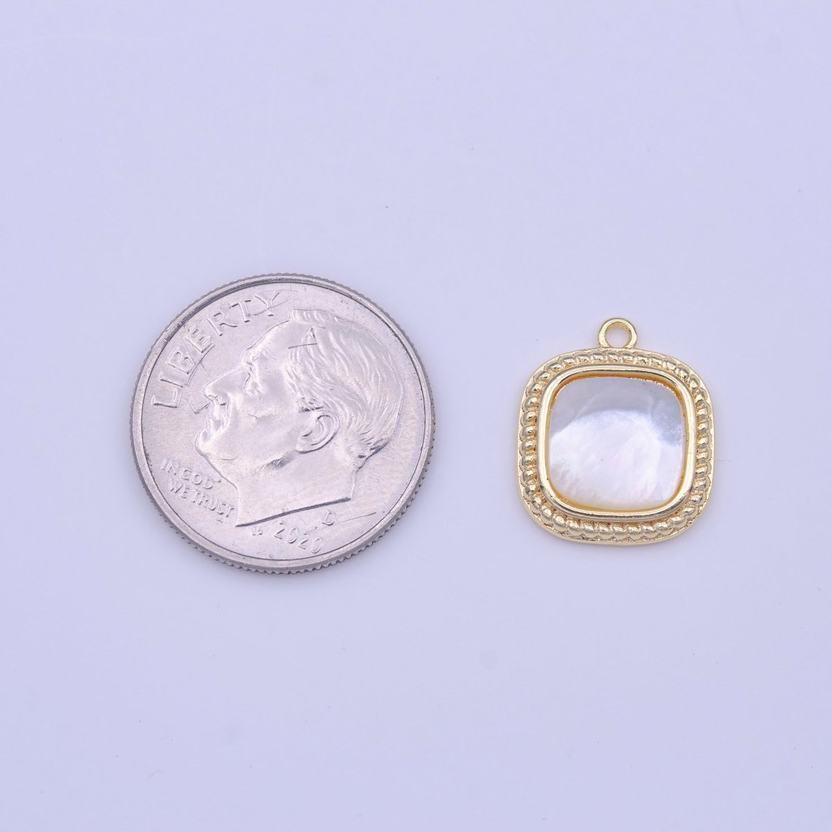 14K Gold Filled Shell Pearl Braided Bezel Charm | C430