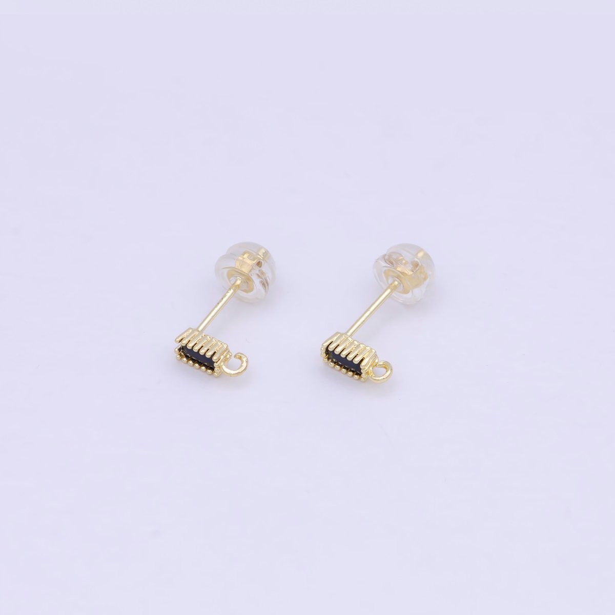 Minimalistic Black CZ Stud Chain Link Earrings, Small Stud Earrings, black Cz Earrings, Dainty Open Link Stud K-053